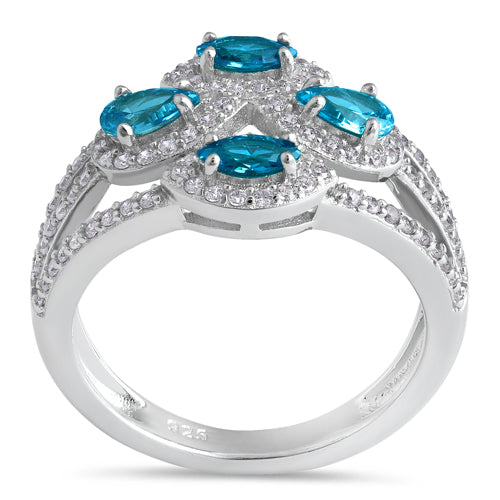 Sterling Silver Four-Stone Blue Topaz CZ Cluster Ring