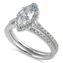 Sterling Silver 5x10mm CZ Marquise Halo Engagement Ring Set