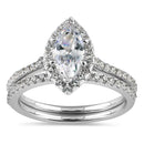 Sterling Silver 5x10mm CZ Marquise Halo Engagement Ring Set