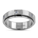 Stainless Steel Spinner CZ Band Ring