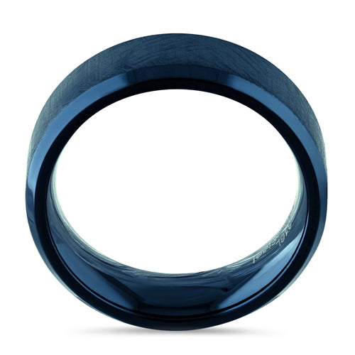 Stainless Steel Men's Blue Textured with Polish Edges Band Ring