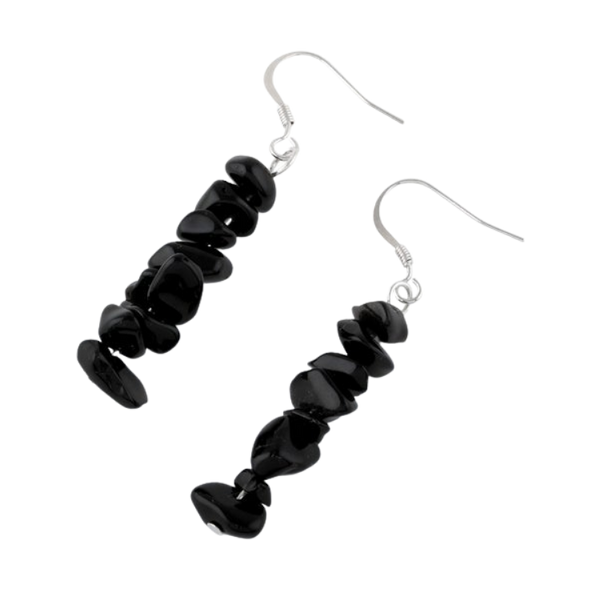 Synthetic Black Agate Chips Dangle Earrings (Not Sterling Silver)