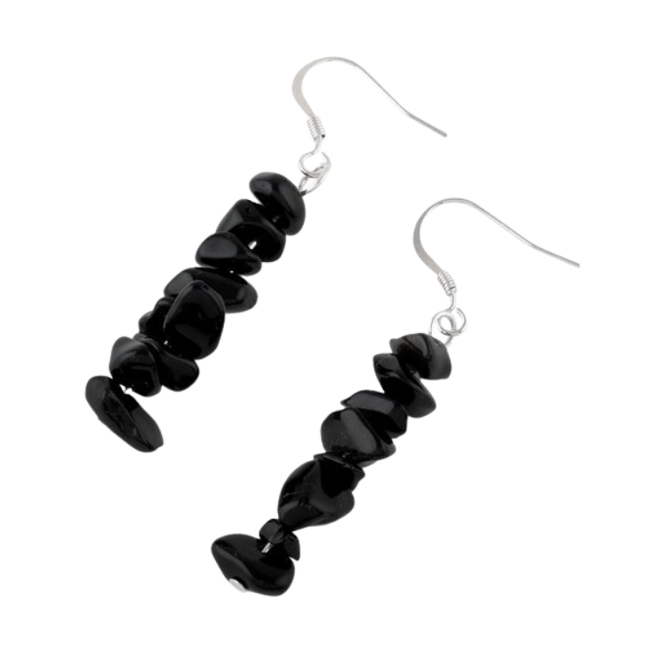 Synthetic Black Agate Chips Dangle Earrings (Not Sterling Silver)