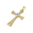 Solid 14K Gold Textured Pattern Cross CZ Pendant