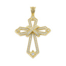 Solid 14K Gold Large Dazzling Cross Pointed CZ Pendant