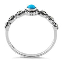 Sterling Silver Small Round Simulated Turquoise Marcasite Ring