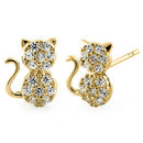 Solid 14K Yellow Gold Cat Clear CZ Earrings