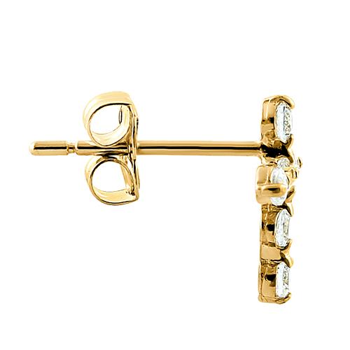 Solid 14K Yellow Gold Cross Clear CZ Earrings