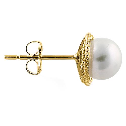 Solid 14K Yellow Gold Pearl Earrings