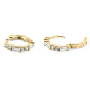 Solid 14K Yellow Gold Round & Baguette Straight CZ Hoop Earrings