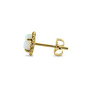 Solid 14K Yellow Gold White Lab Opal Oval Stud Earrings