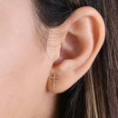 Solid 14K Yellow Gold Cross Stud Earrings