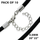 4.0mm Black Leather Cord w/ Adjustable Clasp - Pack of 10