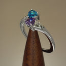Sterling Silver Double Heart Amethyst & Aquamarine CZ Ring