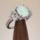 Sterling Silver Elegant Squoval White Lab Opal with Clear CZ Ring