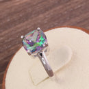 Sterling Silver Cushion Cut Rainbow Topaz CZ Ring