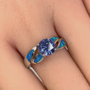 Sterling Silver Lab Opal Round Tanzanite CZ Ring