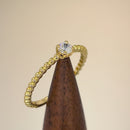Solid 14K Yellow Gold Beaded Round CZ Engagement Ring