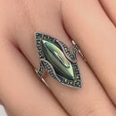 Sterling Silver Abalone Marquise Marcasite Ring