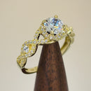 Solid 14K Yellow Gold Regal Twist Halo Round CZ Engagement Ring