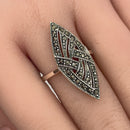 Sterling Silver Unique Marquise Marcasite Ring