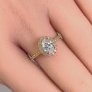 Solid 14K Yellow Gold Oval Cut Halo CZ Engagement Ring