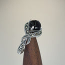 Sterling Silver Round Black Onyx Marcasite Halo Twist Ring