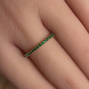 Solid 14K Yellow Gold Eternity Green CZ Ring