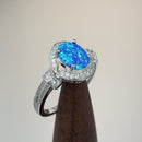 Sterling Silver Elegant Blue Oval Lab Opal CZ Ring