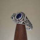 Sterling Silver Austere Oval Cut Blue Sapphire CZ Ring