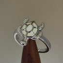 Sterling Silver Turtle White Lab Opal Ring