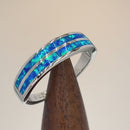 Sterling Silver Blue Lab Opal Stripes Band Ring
