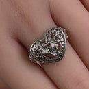 Sterling Silver Heart Plumeria Ring