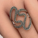 Sterling Silver Swirl Marcasite Ring