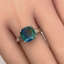 Sterling Silver Bi-Color Blue Green Ombre Cushion Cut CZ Ring