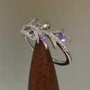 Sterling Silver Vine Leaves Iridescent Rainbow CZ Ring