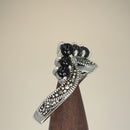 Sterling Silver Black Onyx Pointed V Marcasite Ring