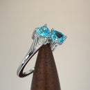 Sterling Silver Double Heart Blue Topaz CZ Ring