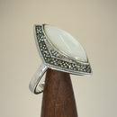 Sterling Silver Marquise Mother of Pearl Marcasite Ring