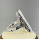 Sterling Silver Mother of Pearl Tall Marcasite Ring