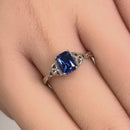 Sterling Silver Rectangle Blue Spinel Celtic CZ Ring