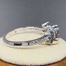 Sterling Silver Flower Leaves Rainbow CZ Ring