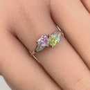 Sterling Silver Double Heart Apple Green & Pink CZ Ring