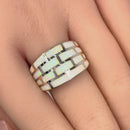 Sterling Silver Bricks White Lab Opal Ring