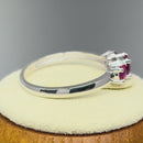 Solid 14K White Gold Triple Round Ruby CZ Ring