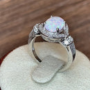 Sterling Silver Elegant White Oval Lab Opal CZ Ring