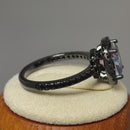 Sterling Silver Black Rhodium Cushion Cut Rainbow CZ Ring