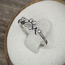 Sterling Silver Pet Love Paw & Hearts Ring