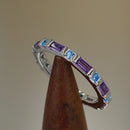 Sterling Silver Aqua Blue & Amethyst Eternity CZ Ring