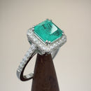 Sterling Silver Teal Square Cut Crackled CZ Halo Ring